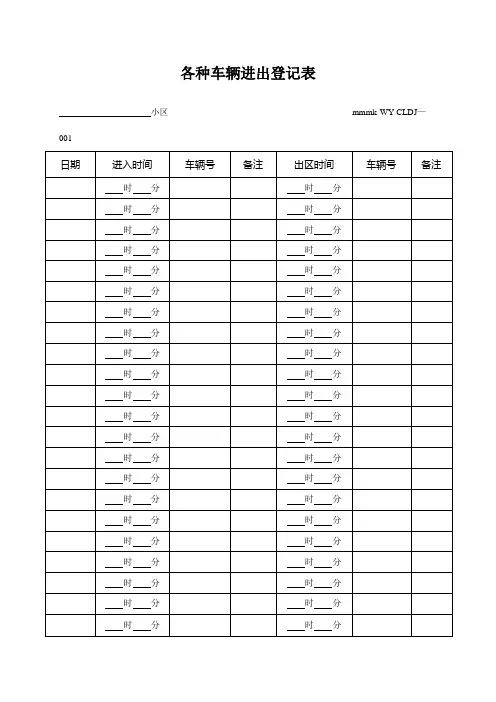 物业公司 各种车辆进出登记表