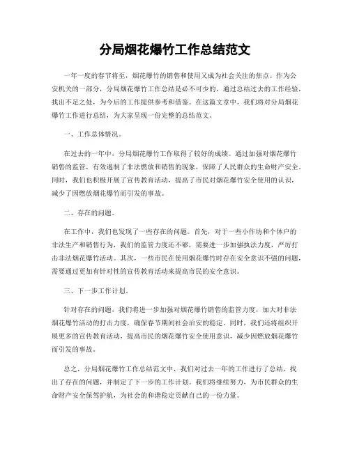 分局烟花爆竹工作总结范文