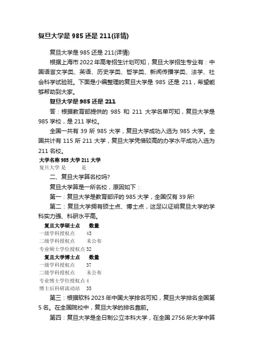 复旦大学是985还是211（详情）