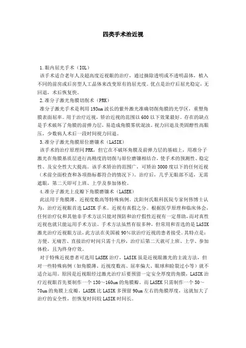 四类手术治近视