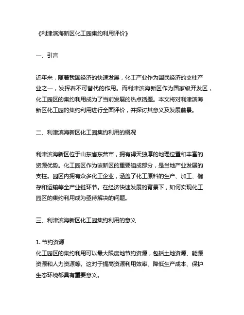 利津滨海新区化工园集约利用评价
