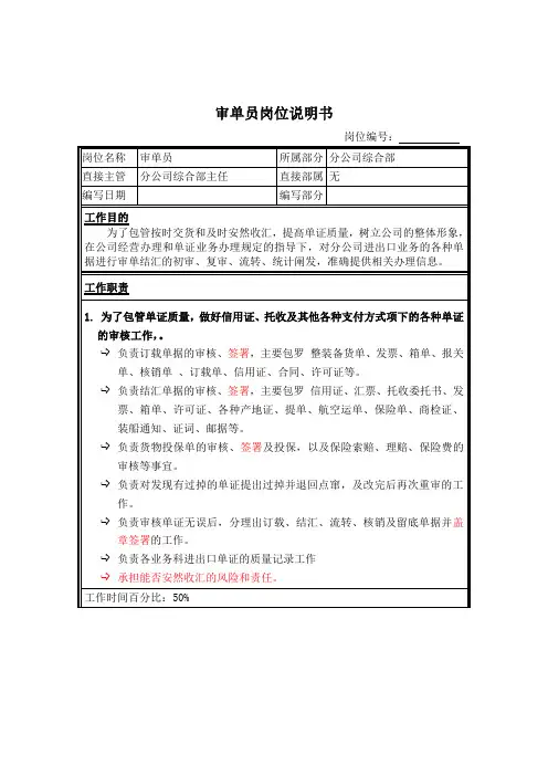 审单员岗位说明书
