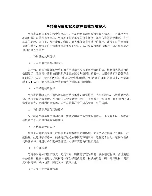 马铃薯发展现状及高产高效栽培技术