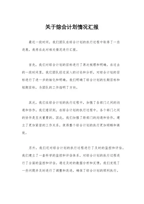 关于综合计划情况汇报