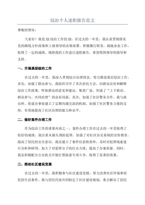 综治个人述职报告范文