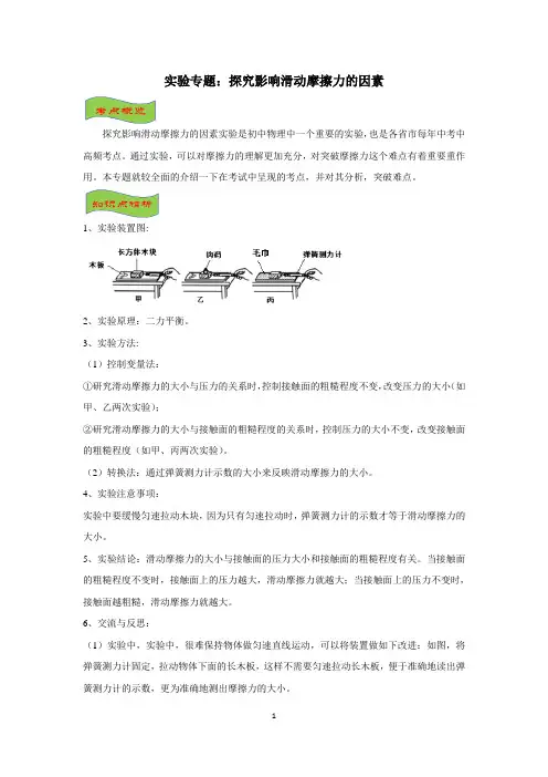 2020年实验专题：探究影响滑动摩擦力的因素