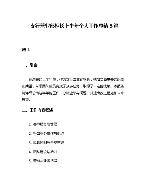 支行营业部柜长上半年个人工作总结5篇