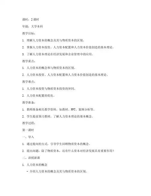 人力资本理论教案模板范文