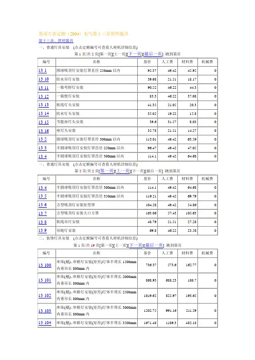 黑龙江省定额(2004)电气第十三章照明器具
