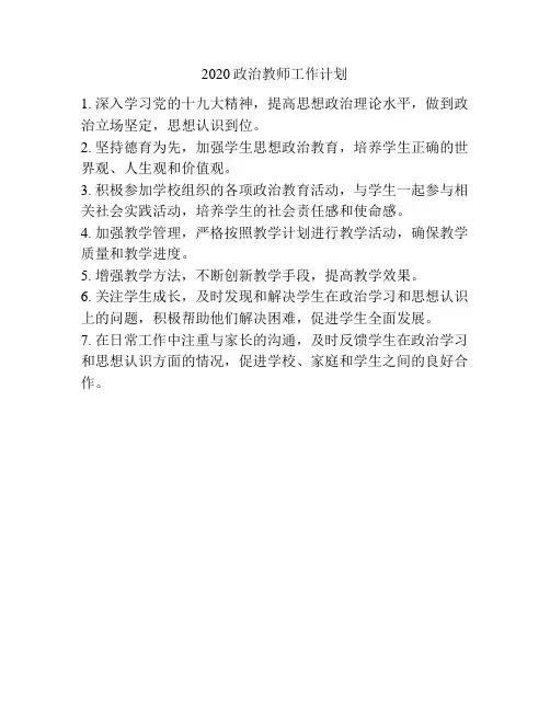 2020政治教师工作计划