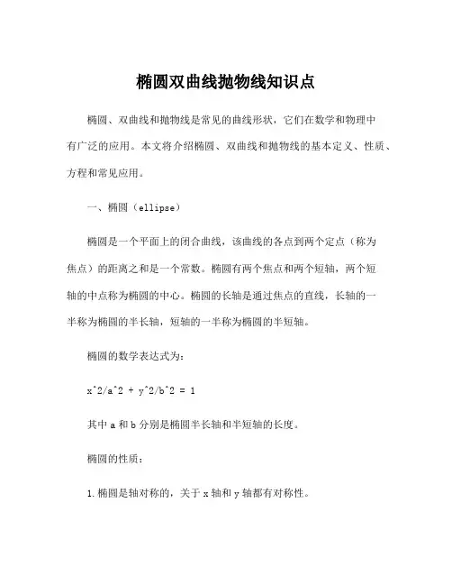 椭圆双曲线抛物线知识点