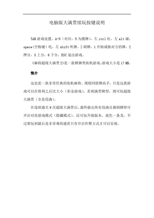 电脑版大满贯续玩按键说明