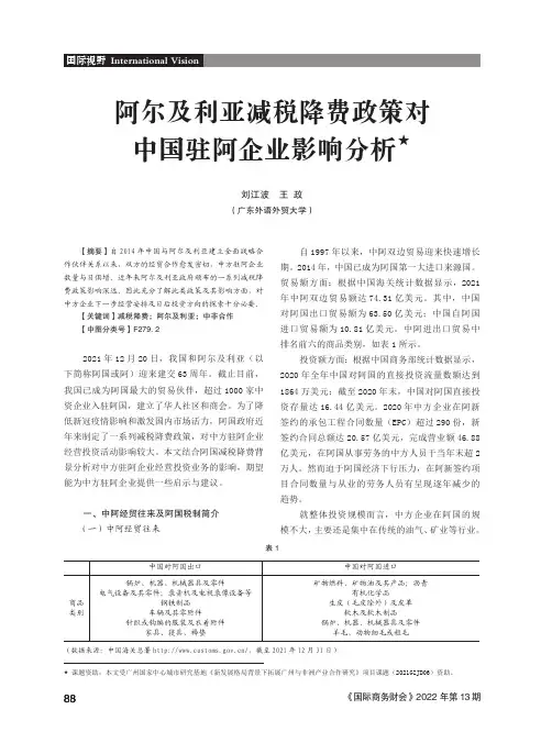 阿尔及利亚减税降费政策对中国驻阿企业影响分析★