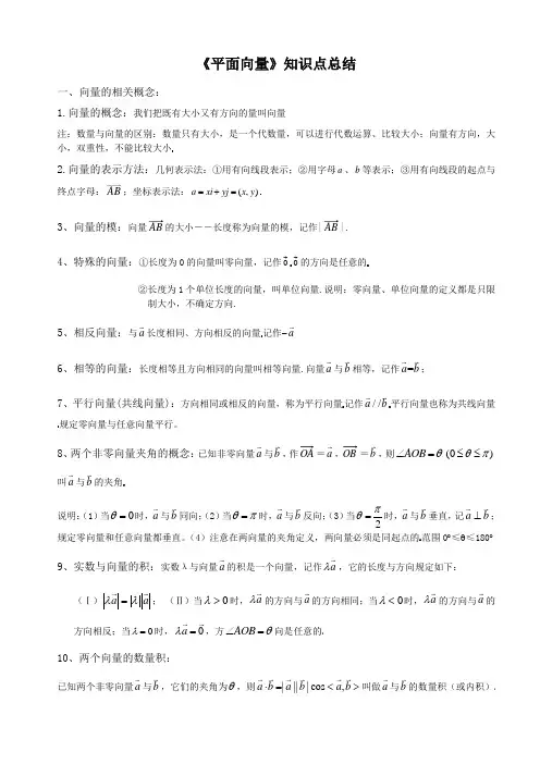 高中数学《平面向量》知识点总结