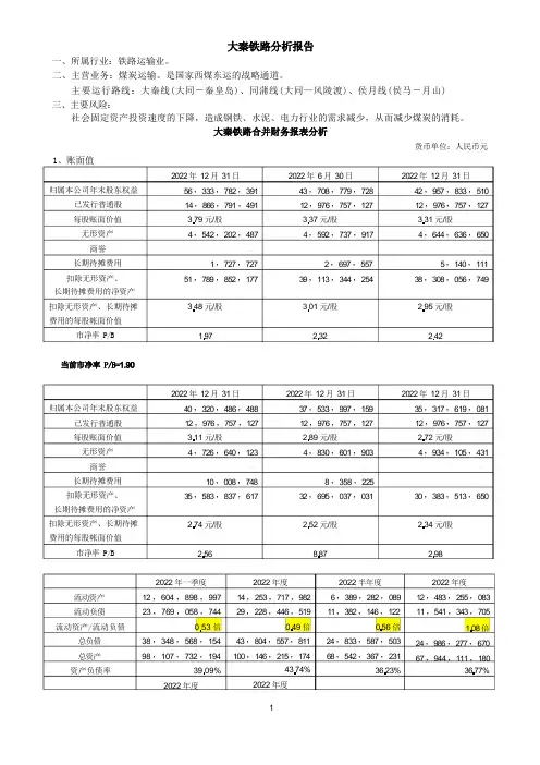 大秦铁路财务报表分析