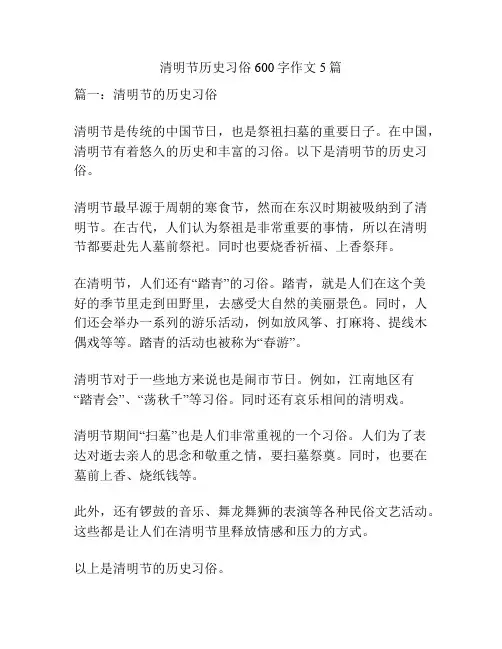清明节历史习俗600字作文5篇