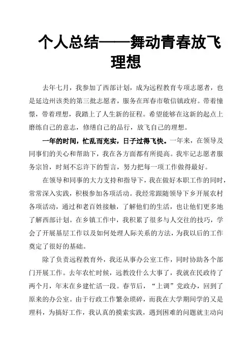 个人总结——舞动青春放飞理想