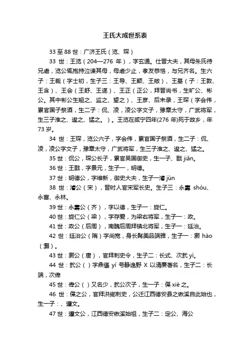 王氏大成世系表