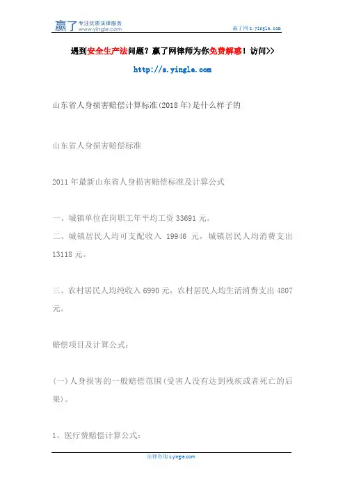 山东省人身损害赔偿计算标准(2018年)是什么样子的