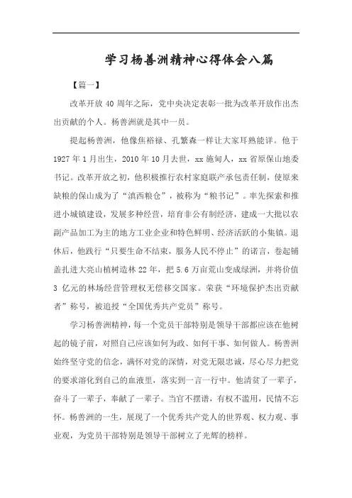 学习杨善洲精神心得体会八篇