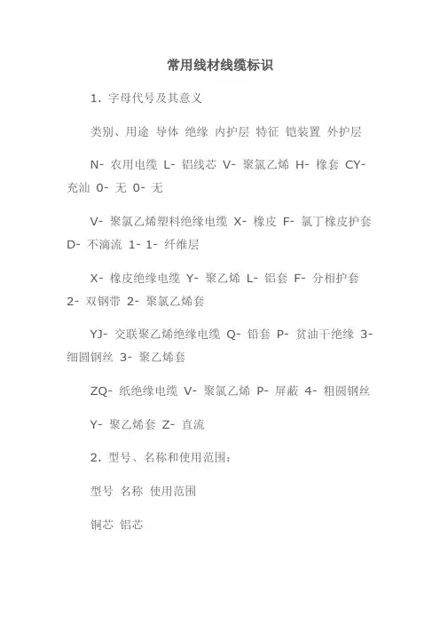 常用线材线缆标识