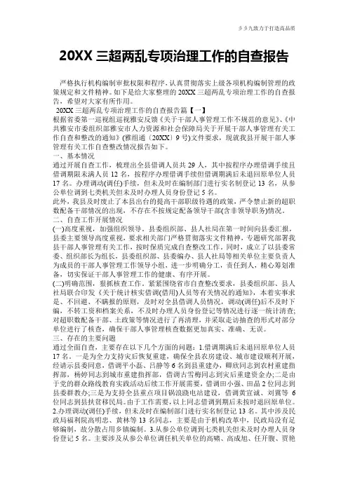【工作计划总结】20XX三超两乱专项治理工作的自查报告