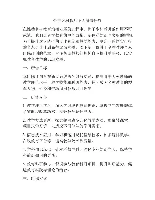 骨干乡村教师个人研修计划