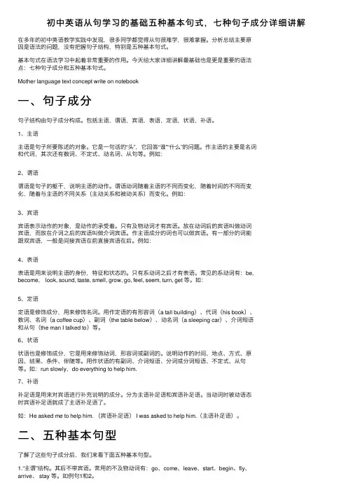 初中英语从句学习的基础五种基本句式，七种句子成分详细讲解