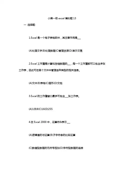 小黑一级excel模拟题13
