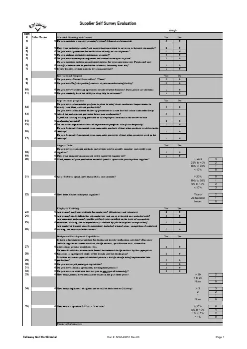 Supplier Self Survey Evaluation