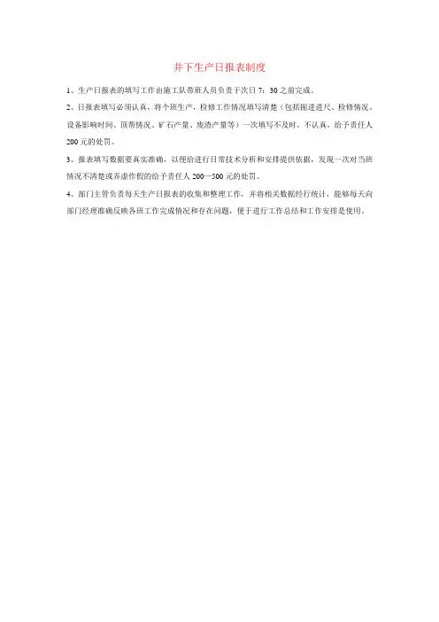 井下生产日报表制度