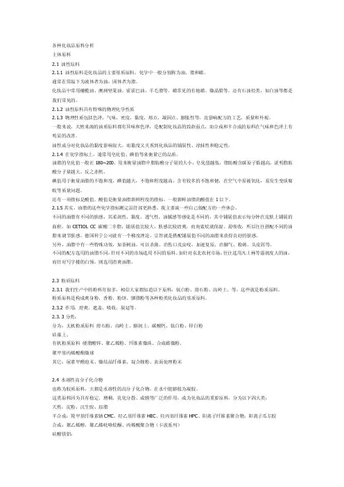 各种化妆品原料分析