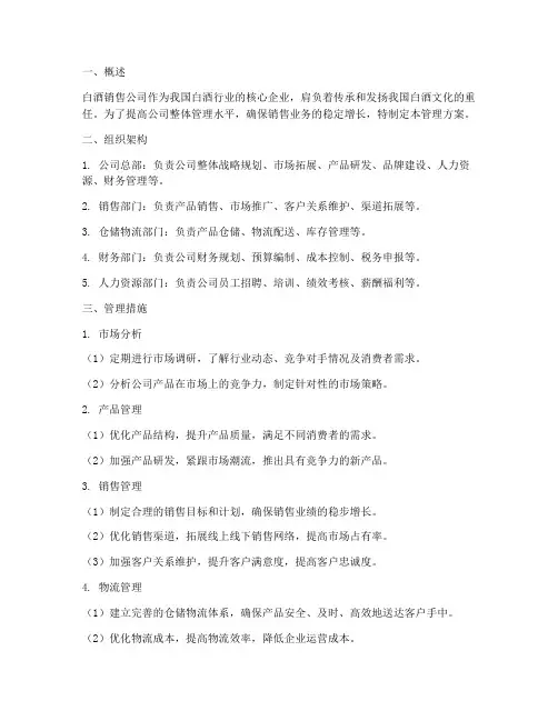 白酒销售公司管理方案