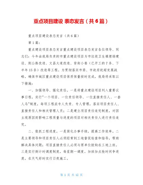 重点项目建设 表态发言(共6篇)