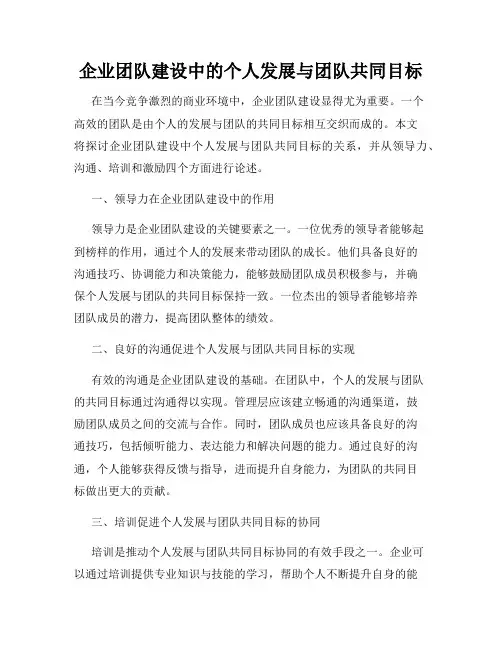 企业团队建设中的个人发展与团队共同目标