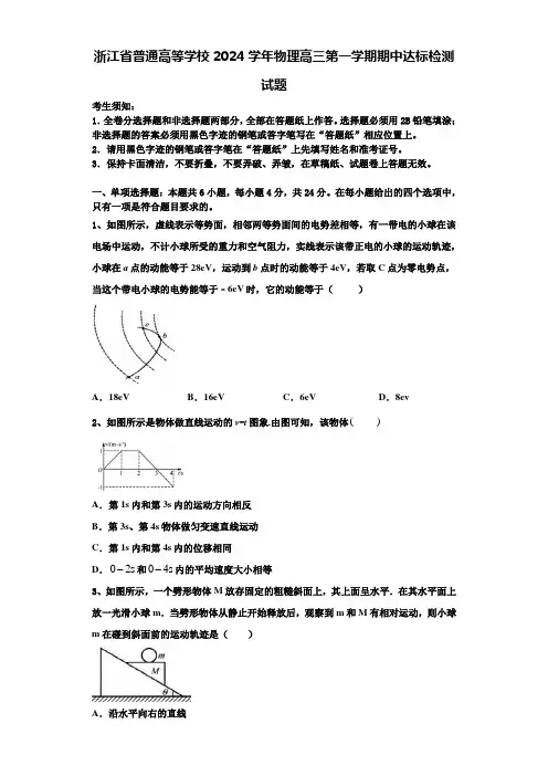 浙江省普通高等学校2024学年物理高三第一学期期中达标检测试题含解析