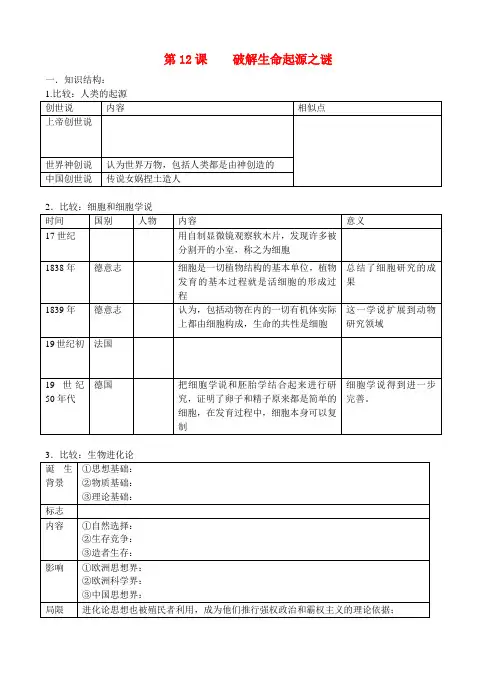 最新-高中历史 第18课 破解生命起源之谜教案(2) 新人
