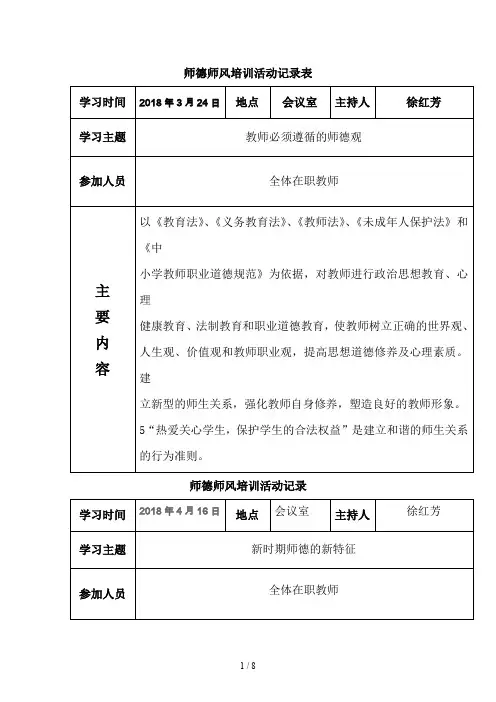 师德师风培训活动记录表