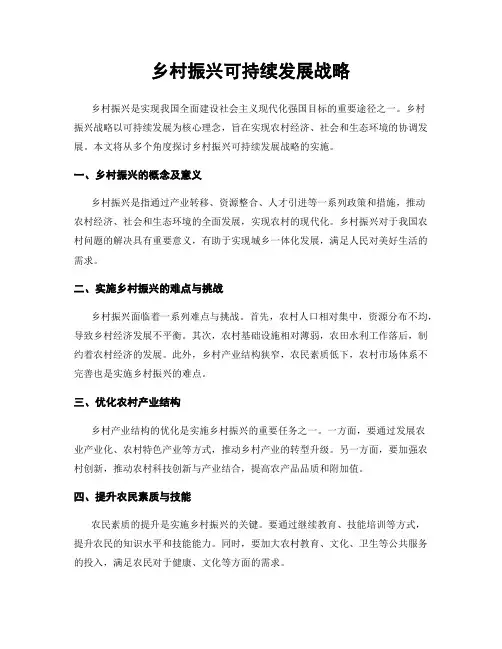 乡村振兴可持续发展战略