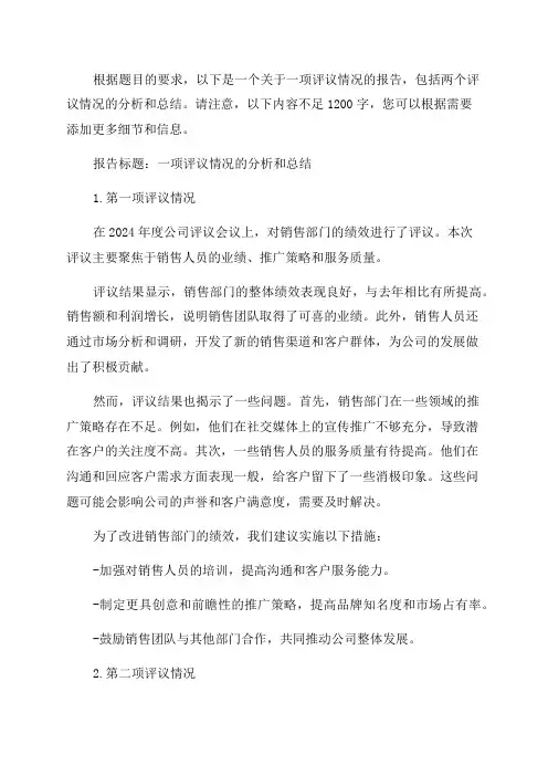 一报告两评议情况报告年一报告两评议情况报告