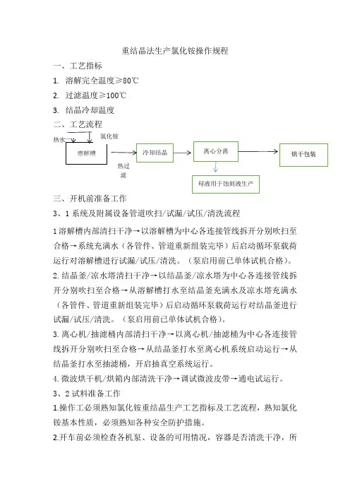 重结晶法生产氯化铵操作规程