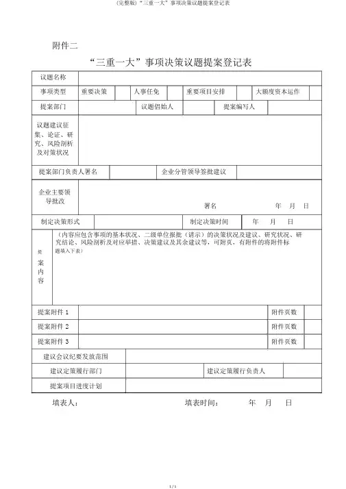 (完整版)“三重一大”事项决策议题提案登记表