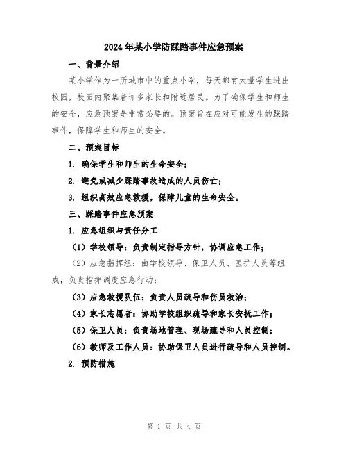2024年某小学防踩踏事件应急预案