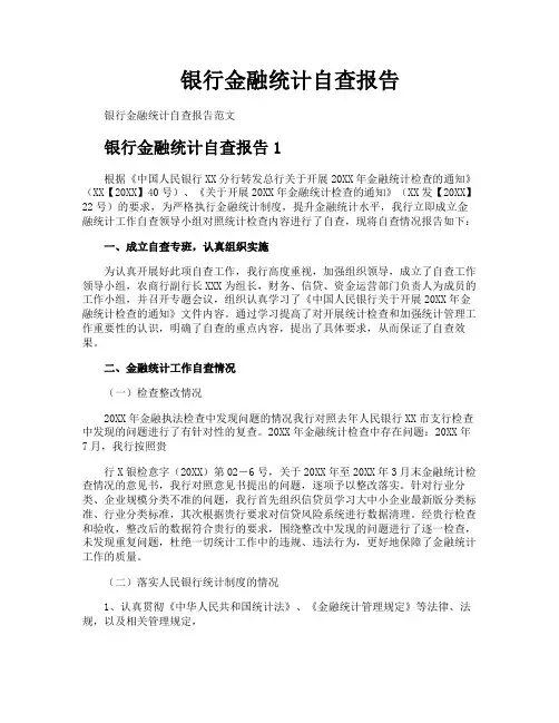 银行金融统计自查报告