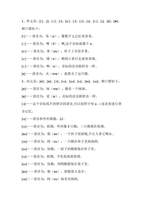 20个元音发音口诀
