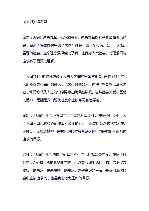 《大同》读后感