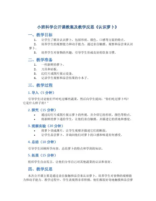 小班科学公开课教案及教学反思《认识萝卜》