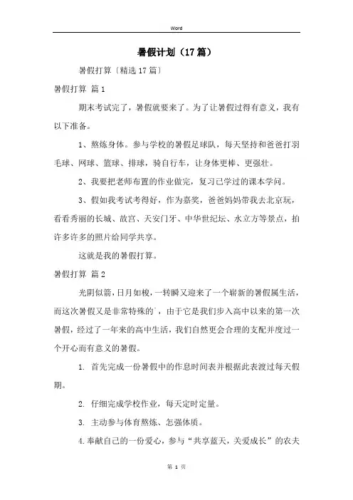 暑假计划(17篇)