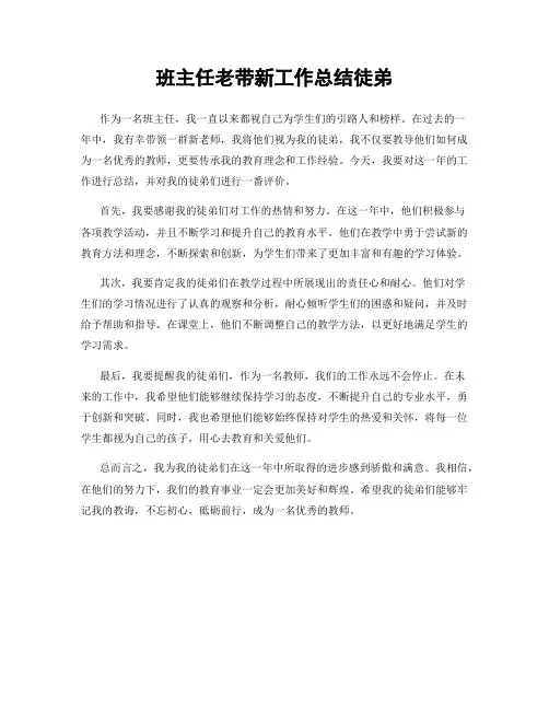 班主任老带新工作总结徒弟