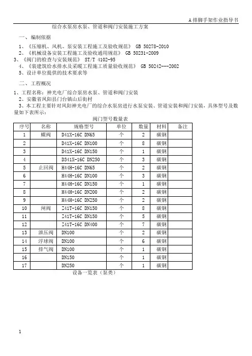 综合水泵房安装施工方案